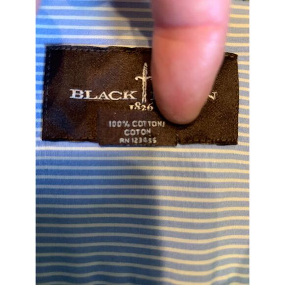 BLACK BROWN 1826 FLIP CUFF COTTON SHIRT AVOCADO GREEN BLUE STRIPE SIZE L - Picture 6 of 10